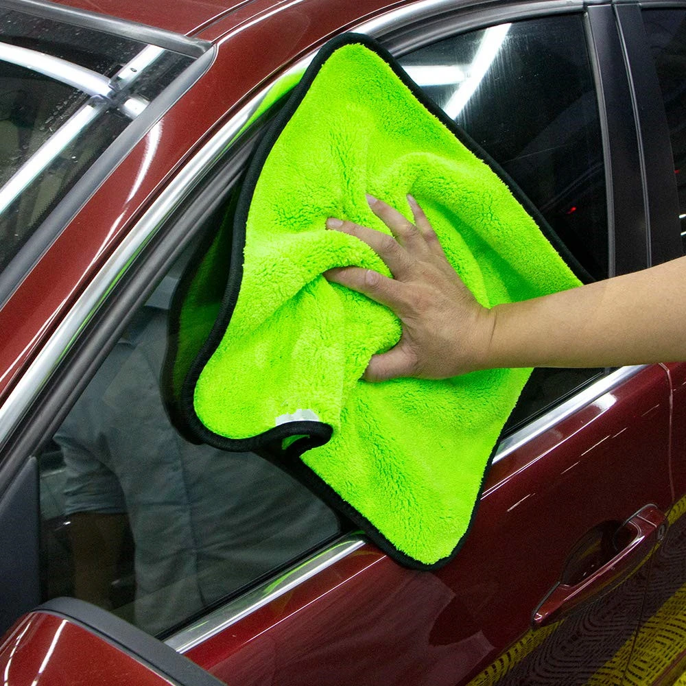 Super Plush 40X40cm 1200GSM Green Composited Microfibre Coral Fleece Cloth Microfiber Absorbent Car Cleaning Towel Bulk Cloth Car Dry Wash Wipes