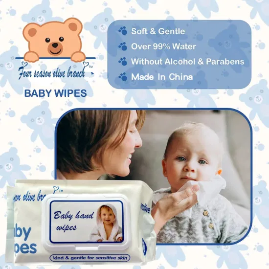 赤ちゃんの敏感肌のためのピュアコットン製の使い捨てフェイシャルベビーウェットおよびドライワイプ